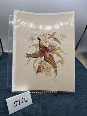 Original Vintage James Lockhart Pheasants Wildlife Print Realism Art Signed
